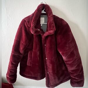 Avec Les Filles Burgundy Fur Coat